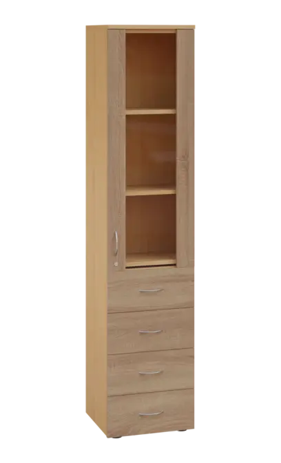 LE - 44 skříň léková prosklená, pravá, korpus javor horský, dvířka dub bardolino